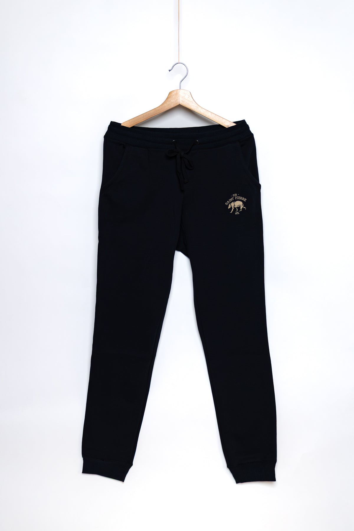 Black Pub Saint Pierre joggers hanging, front view